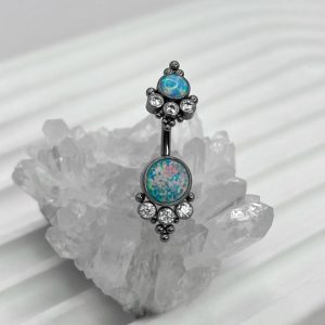 Украшение в пупок с опаловыми камнями и кристаллами Swarovski