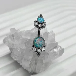 Украшение в пупок с опаловыми камнями и кристаллами Swarovski цветок