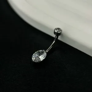Украшение в пупок с кристаллами Swarovski прозрачный овал