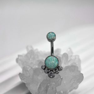 Украшение в пупок с опаловыми камнями и кристаллами Swarovski