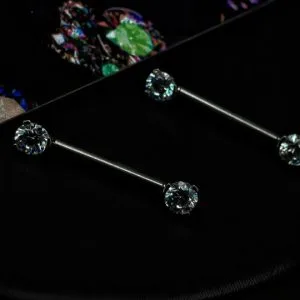 Штанги для сосков из титана с кристаллами Swarovski бирюзовые