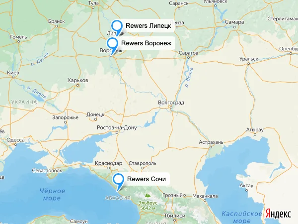 Контакты студии пирсинга REWERS на карте: Липецк, Воронеж, Сочи